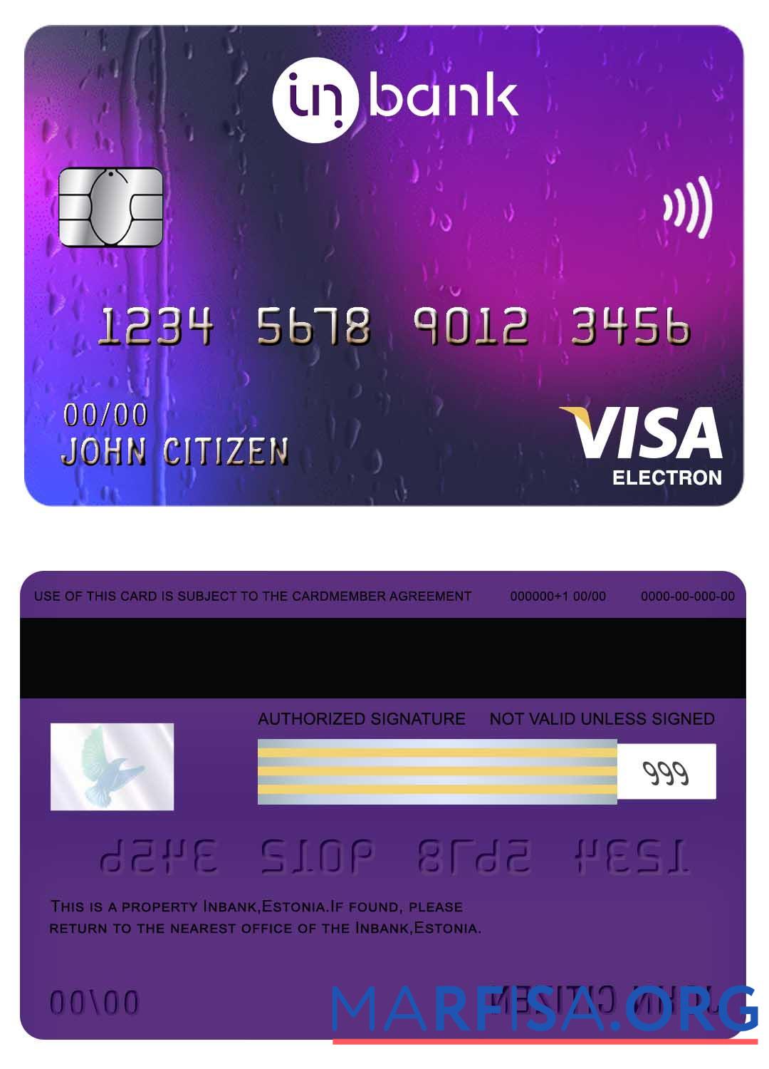 Downloadable Estonia Inbank visa electron card download for verification
